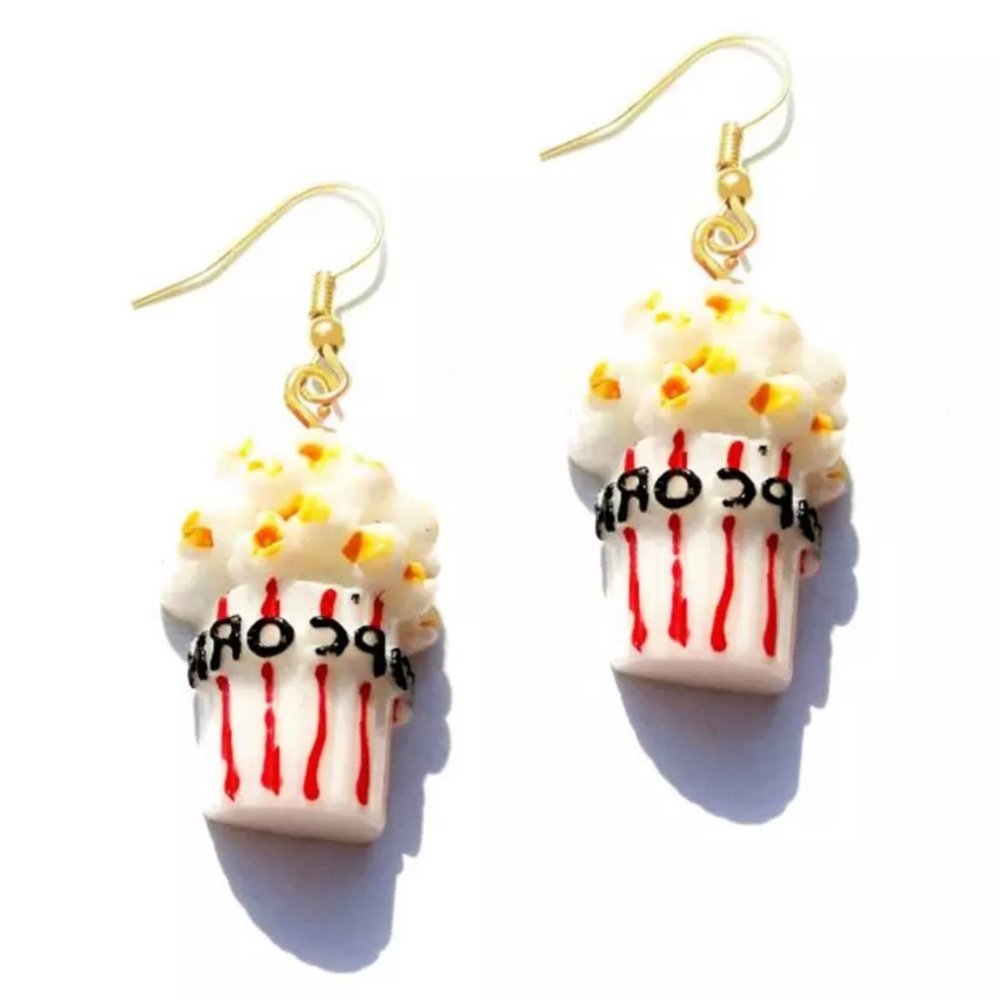 Movie Night Popcorn Funny Cute Statement Drop Earrings NEW